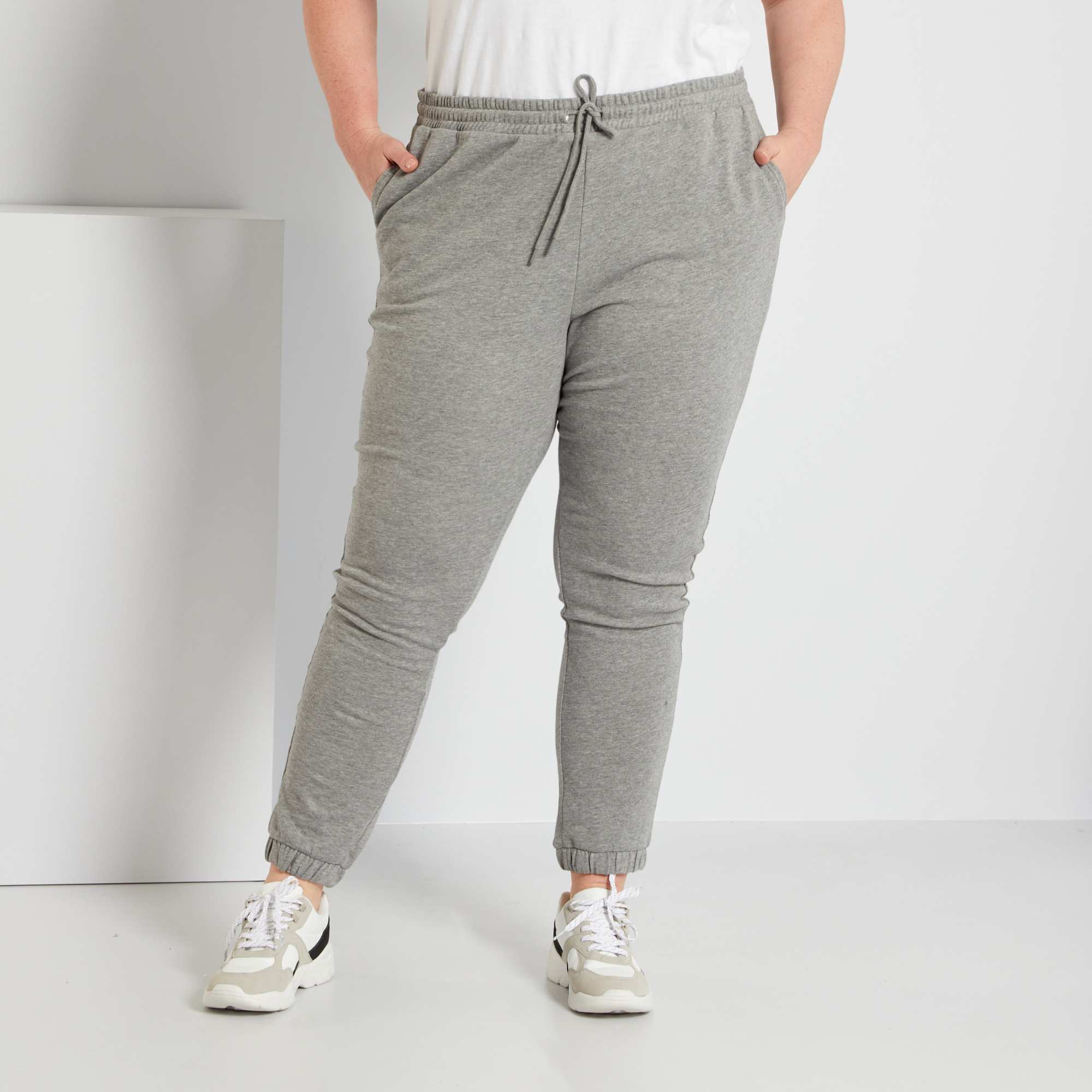 Pantalon de jogging en molleton Grande taille femme gris chiné clair