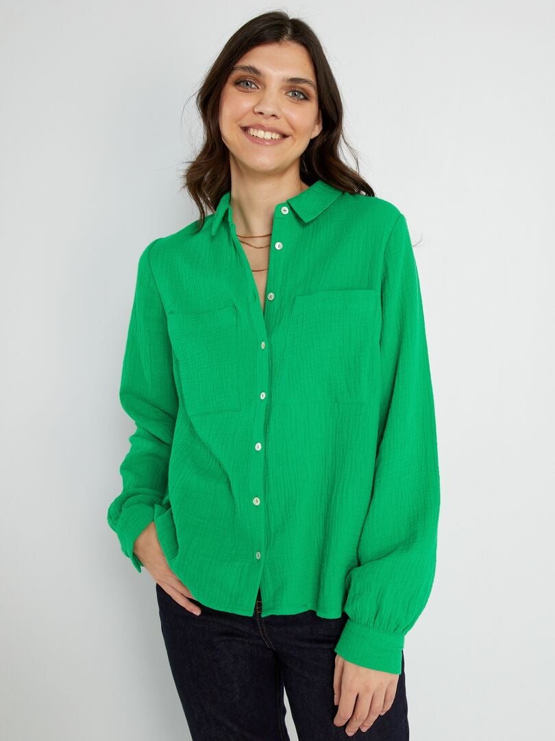 Chemise En Gaze De Coton Vert Kiabi