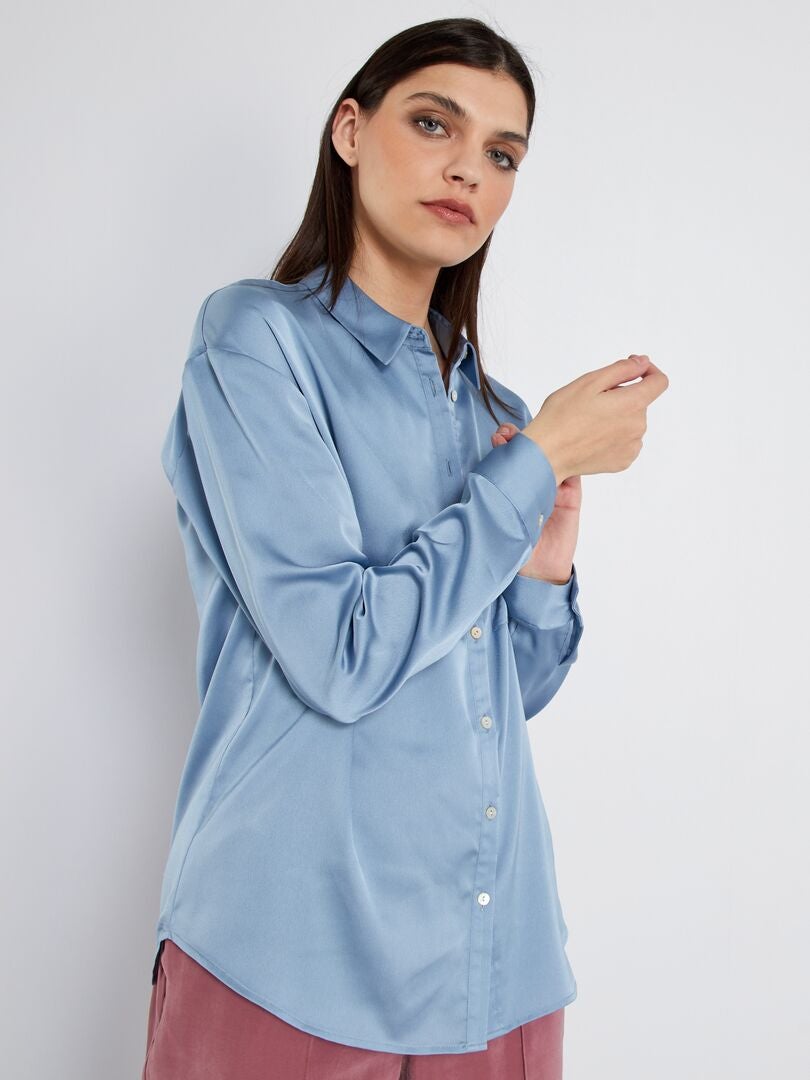 Chemise Longue Satin E Bleu Denim Kiabi