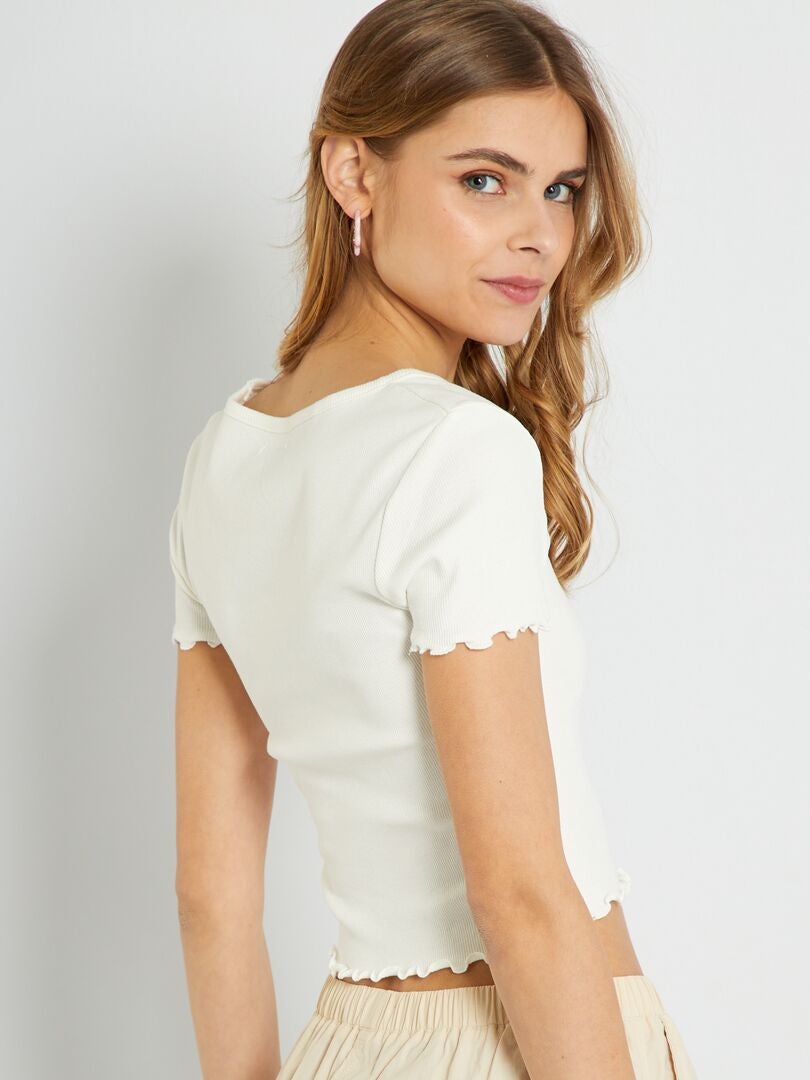 Cropped T Shirt Met Golfrandje Sneeuw Wit Kiabi