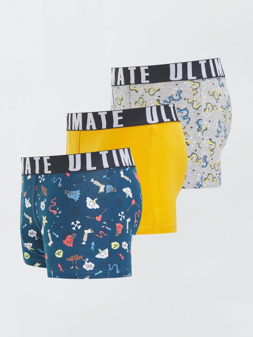 Lot De 3 Boxers Fantaisie Bleu Jaune Gris Kiabi 13 00