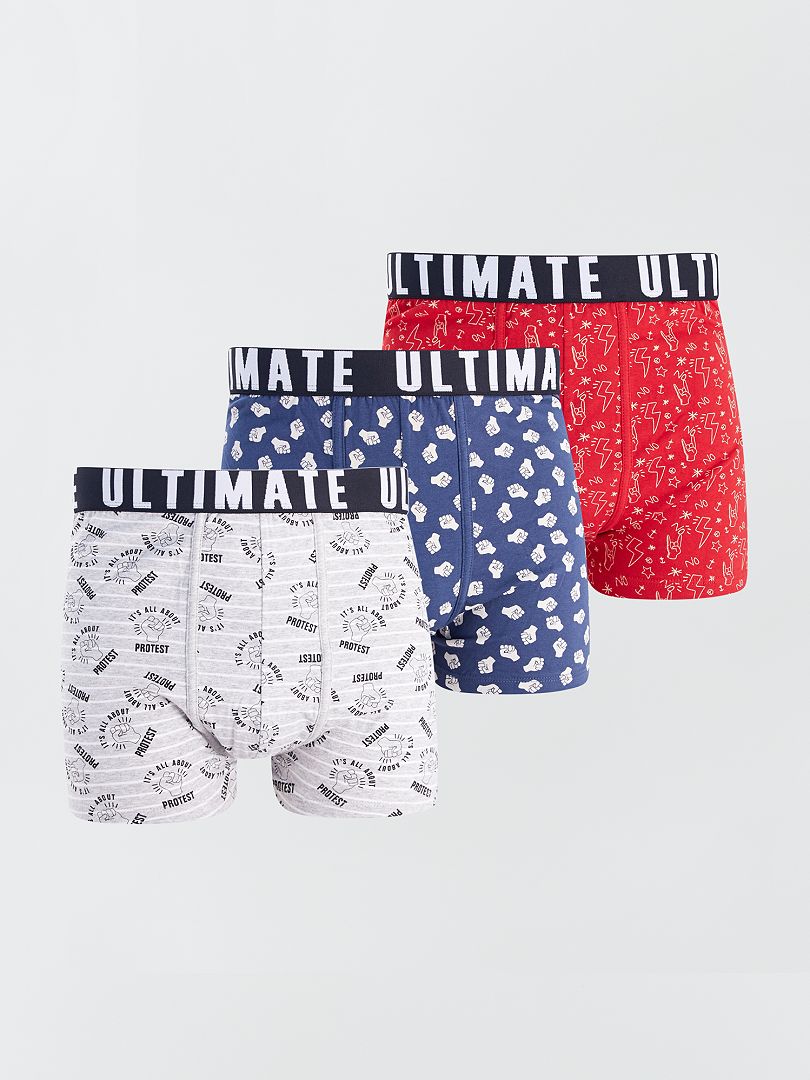 Lot De 3 Boxers Fantaisie Gris Bleu Rouge Kiabi 15 00