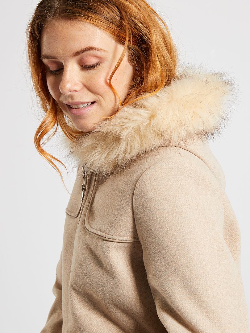 Manteau Lainage Capuche Beige Kiabi