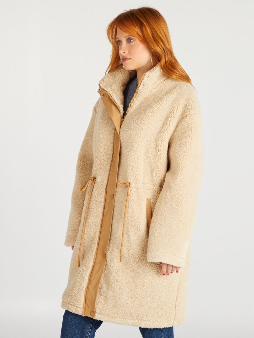 Manteau Mi Long En Sherpa Beige Kiabi