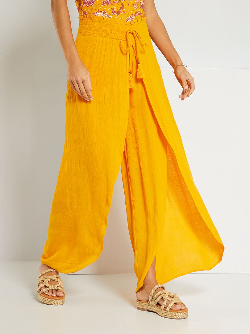 Pantalon De Plage Fendu Jaune Safran Kiabi