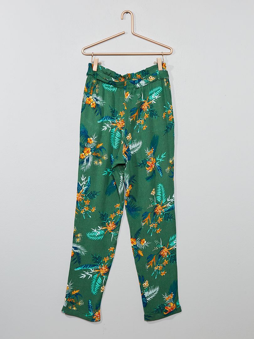 Pantalon Fluide Fleuri Vert Kaki Kiabi