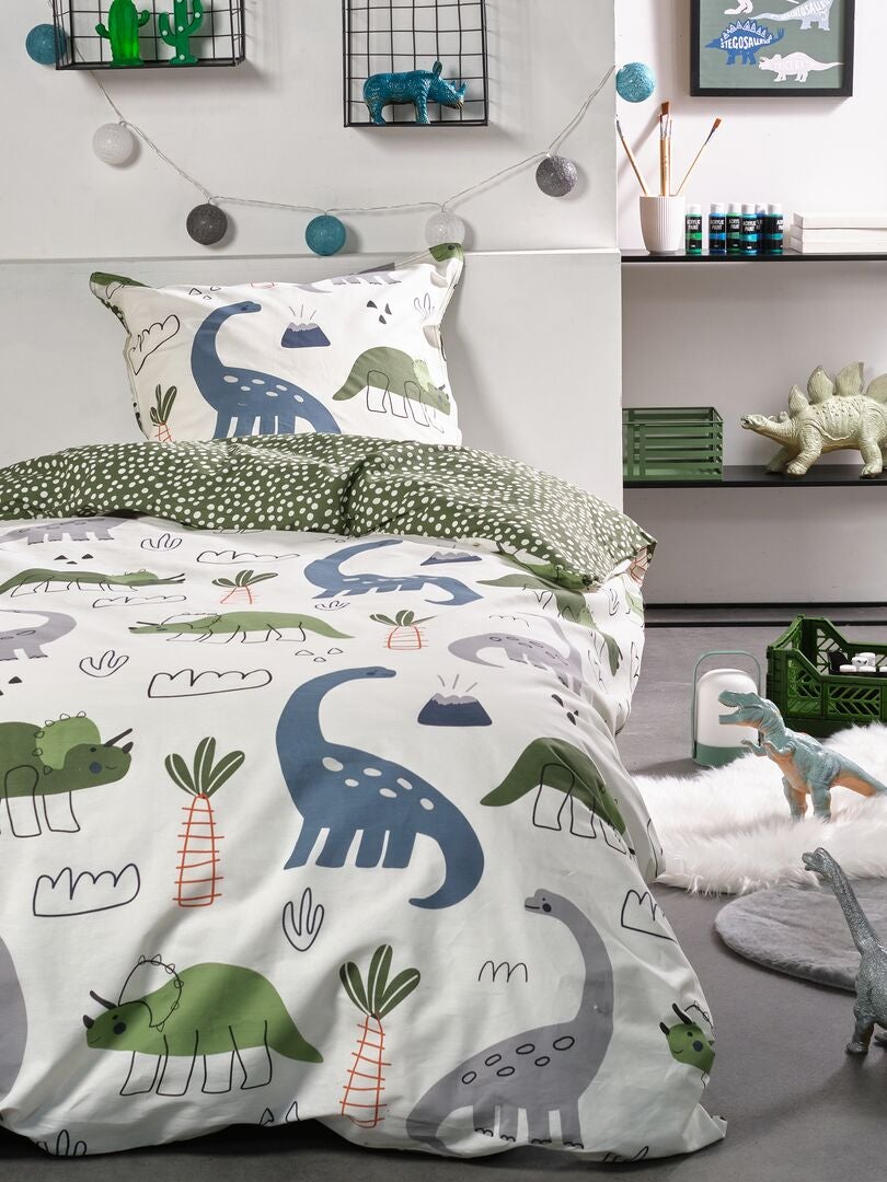 Parure De Lit Dinosaures Personne Blanc Vert Kiabi