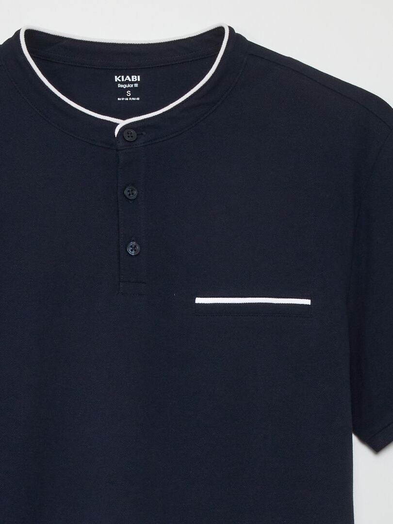 Polo Col Mao En Piqu De Coton Bleu Marine Kiabi