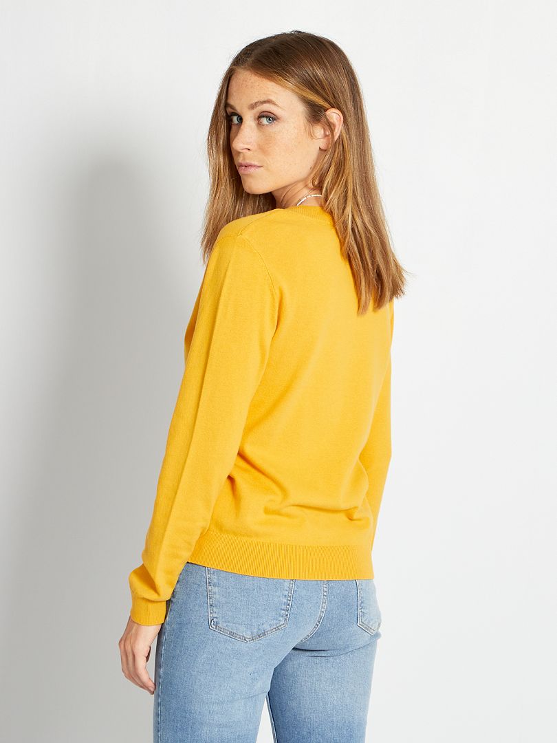 Pull Basique Col V Jaune Kiabi