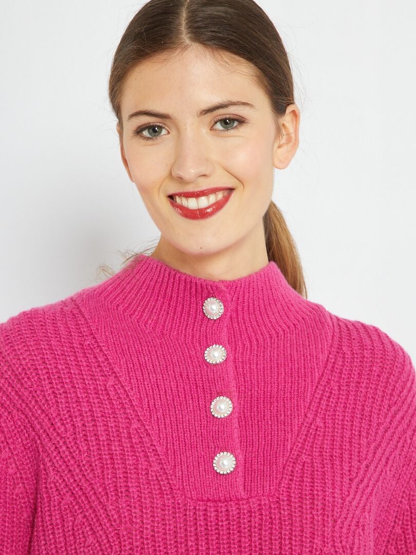 Pull En Maille Avec Col Camionneur Rose Cassis Kiabi 18 00