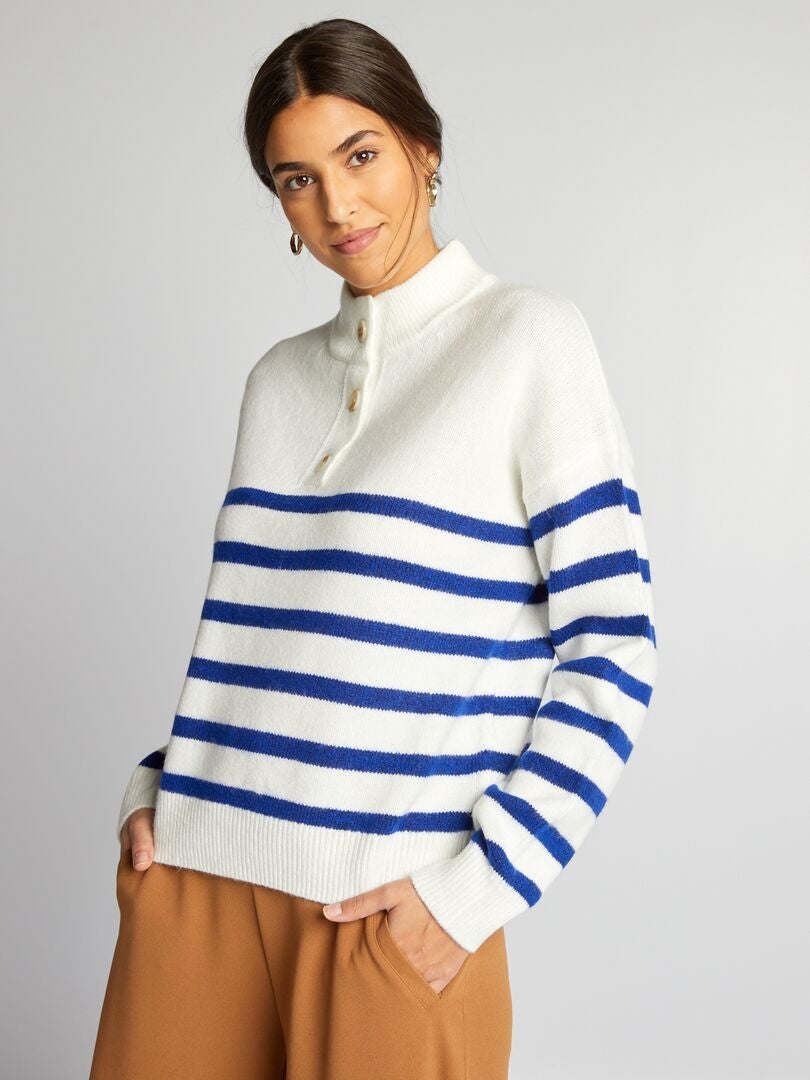 Pull Marini Re En Maille Blanc Bleu Kiabi