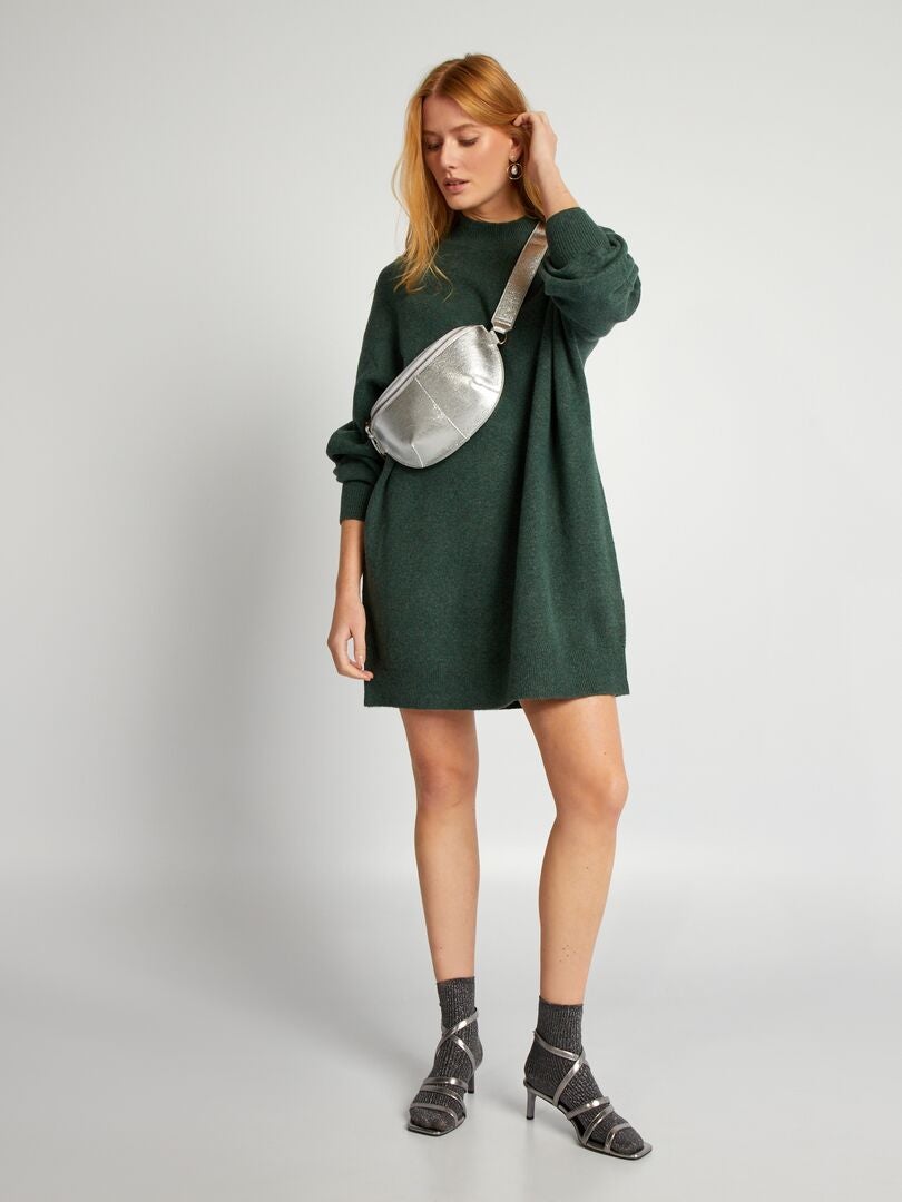 Robe Pull Courte En Maille Uni Vert Kiabi