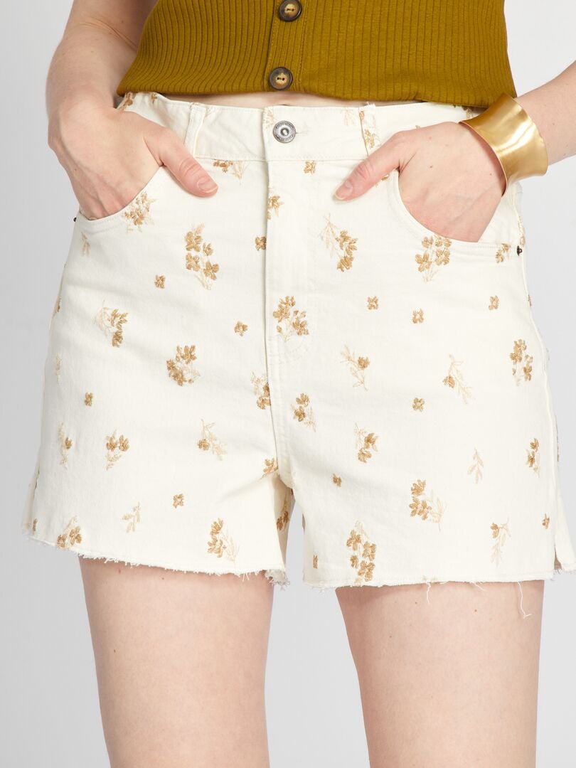 Short Taille Haute Avec Broderies Blanc Kiabi