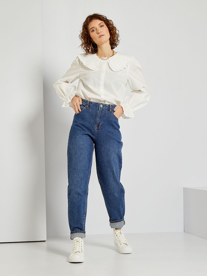 Slouchy Jeans Met Hoge Taille Blauw Kiabi