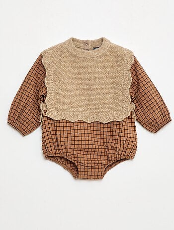 Barboteuse coton avec pull en laine