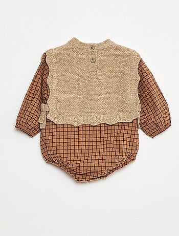 Barboteuse coton avec pull en laine