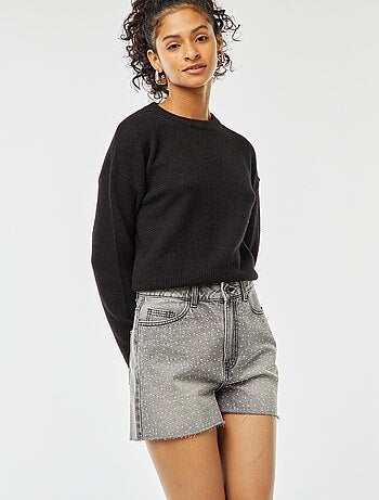 Bermuda en jean 5 poches avec strass