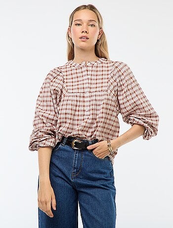 Blouse à carreaux ouverture boutonnée au col