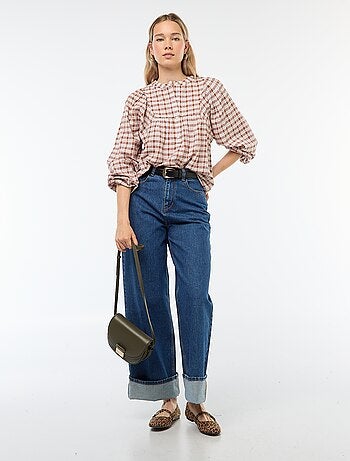 Blouse à carreaux ouverture boutonnée au col