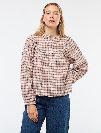 Blouse à carreaux ouverture boutonnée au col