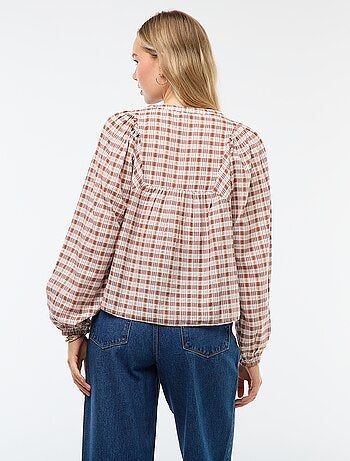 Blouse à carreaux ouverture boutonnée au col