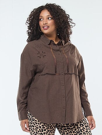 Blouse à manches longues avec broderies ajourées