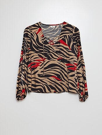 Blouse à manches longues et col en V avec imprimé zèbre 'JDY'