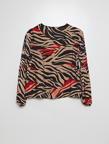 Blouse à manches longues et col en V avec imprimé zèbre 'JDY'