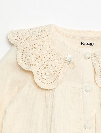 Blouse avec col crochet en gaze de coton uni