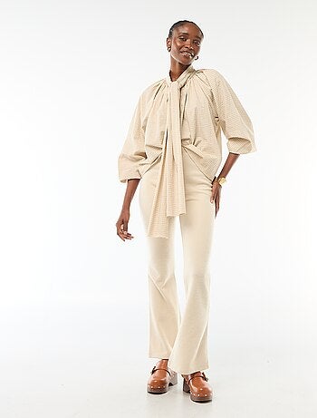 Blouse col lavalière à carreaux en coton