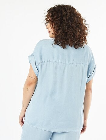 Blouse col mao avec manches courtes retroussables