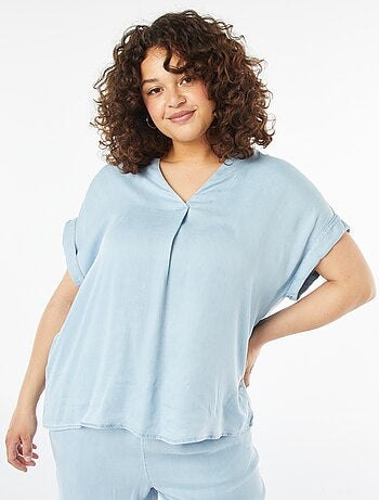Blouse col mao avec manches courtes retroussables