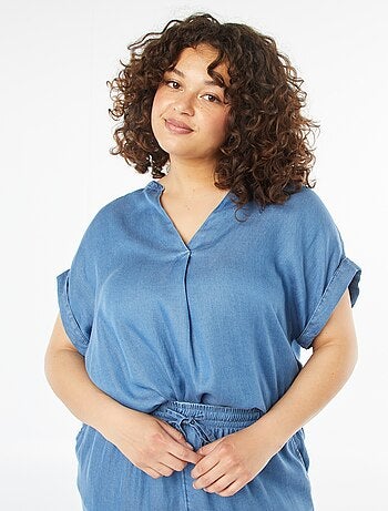 Blouse col mao avec manches courtes retroussables