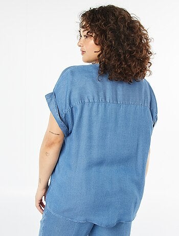 Blouse col mao avec manches courtes retroussables