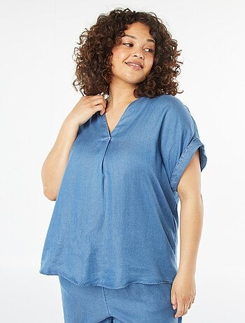 Blouse col mao avec manches courtes retroussables