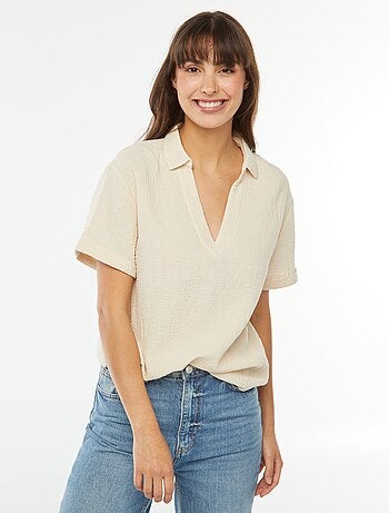 Blouse col polo en maille crêpe