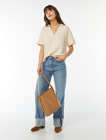 Blouse col polo en maille crêpe