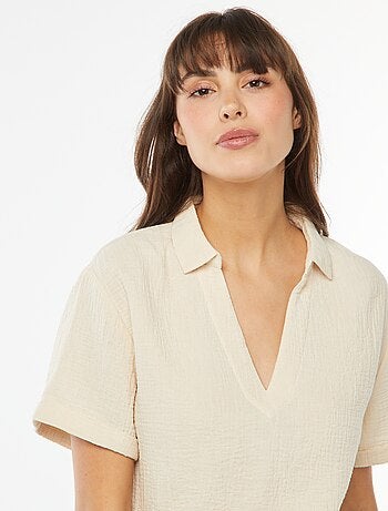Blouse col polo en maille crêpe