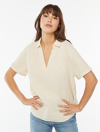 Blouse col polo en maille crêpe