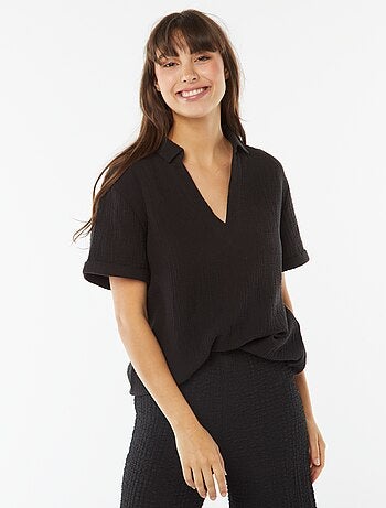 Blouse col polo en maille crêpe