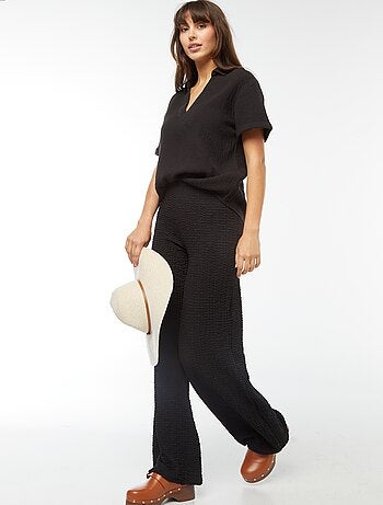 Blouse col polo en maille crêpe