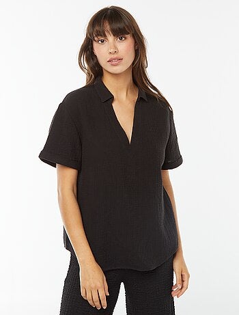 Blouse col polo en maille crêpe