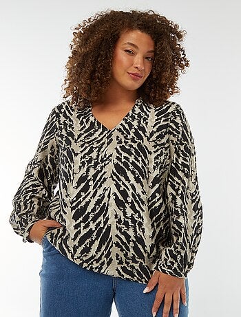 Blouse col v et manches longues à motif