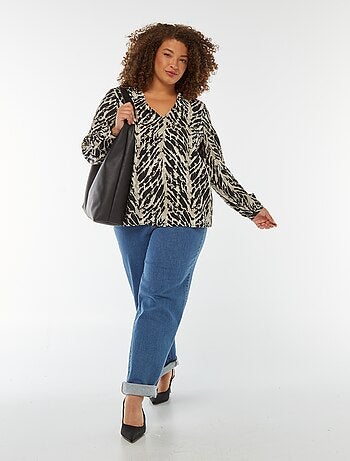 Blouse col v et manches longues à motif