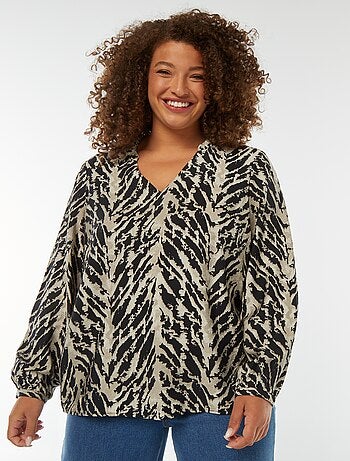 Blouse col v et manches longues à motif