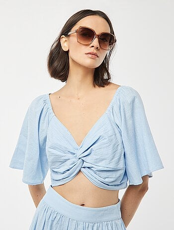 Blouse cropped avec noeud fantaisie et manches forme papillon