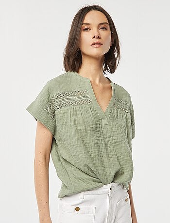Blouse en gaze de coton avec broderies