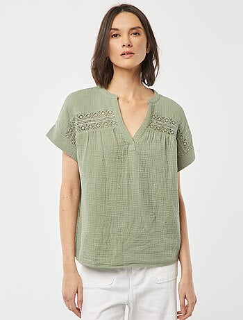 Blouse en gaze de coton avec broderies