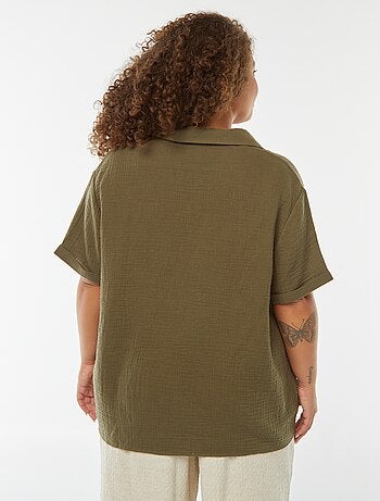 Blouse en gaze de coton avec col polo