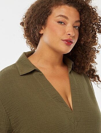 Blouse en gaze de coton avec col polo